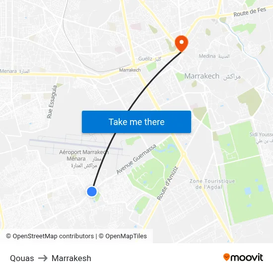 Qouas to Marrakesh map