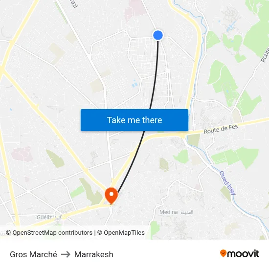 Gros Marché to Marrakesh map