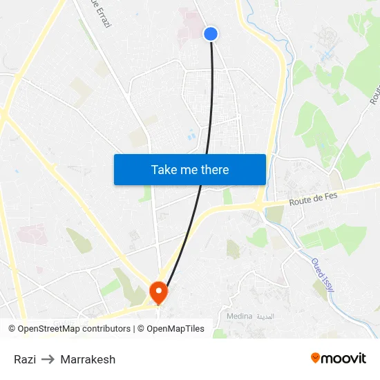 Razi to Marrakesh map