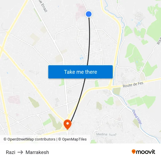 Razi to Marrakesh map