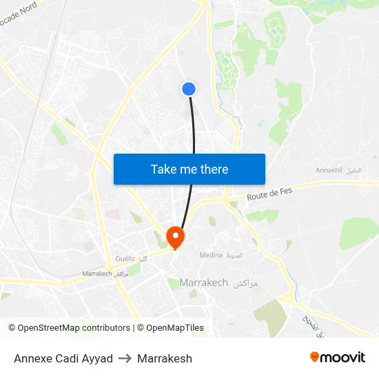 Annexe Cadi Ayyad to Marrakesh map