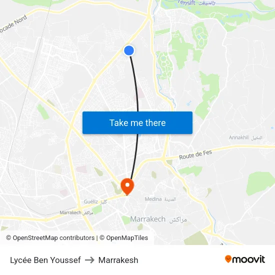 Lycée Ben Youssef to Marrakesh map