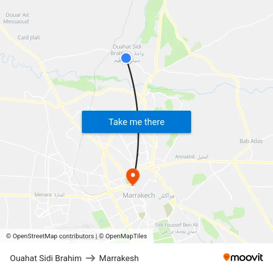 Ouahat Sidi Brahim to Marrakesh map