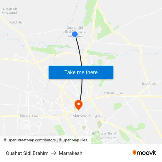 Ouahat Sidi Brahim to Marrakesh map