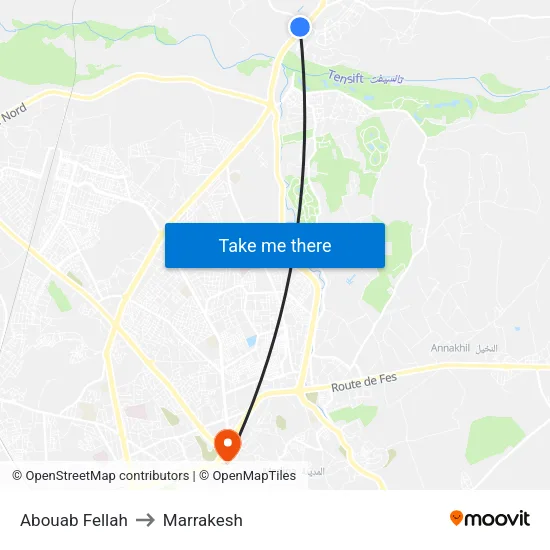 Abouab Fellah to Marrakesh map