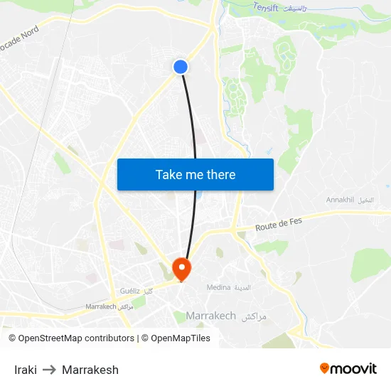 Iraki to Marrakesh map
