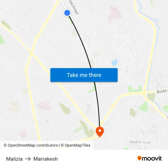 Malizia to Marrakesh map