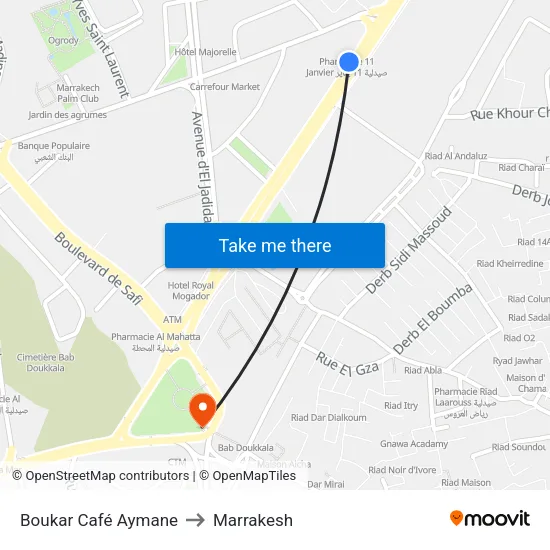 Boukar Café Aymane to Marrakesh map