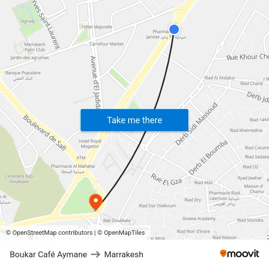 Boukar Café Aymane to Marrakesh map