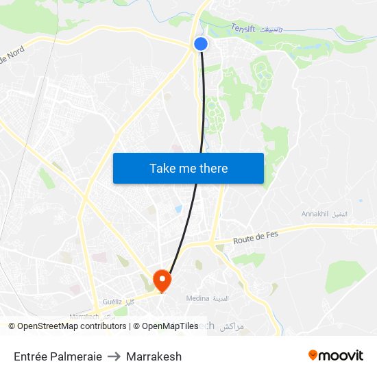 Entrée Palmeraie to Marrakesh map
