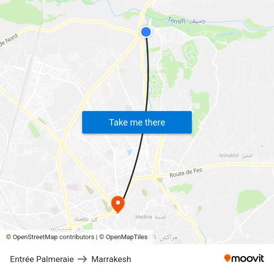 Entrée Palmeraie to Marrakesh map