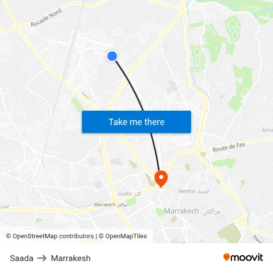 Saada to Marrakesh map