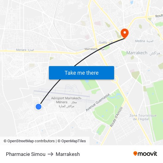 Pharmacie Simou to Marrakesh map