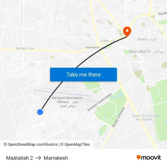 Maâtallah 2 to Marrakesh map