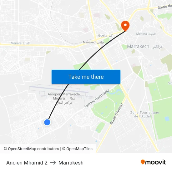 Ancien Mhamid 2 to Marrakesh map