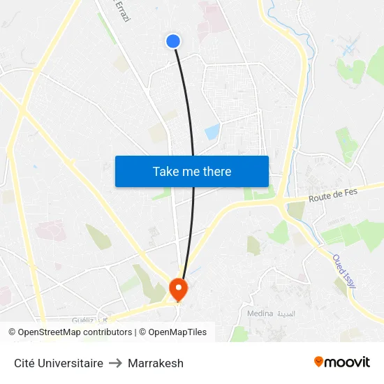 Cité Universitaire to Marrakesh map