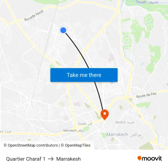 Quartier Charaf 1 to Marrakesh map