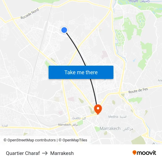 Quartier Charaf to Marrakesh map