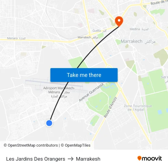Les Jardins Des Orangers to Marrakesh map