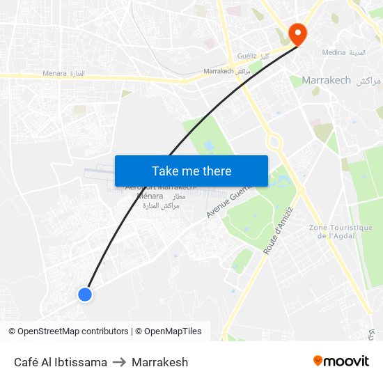 Café Al Ibtissama to Marrakesh map