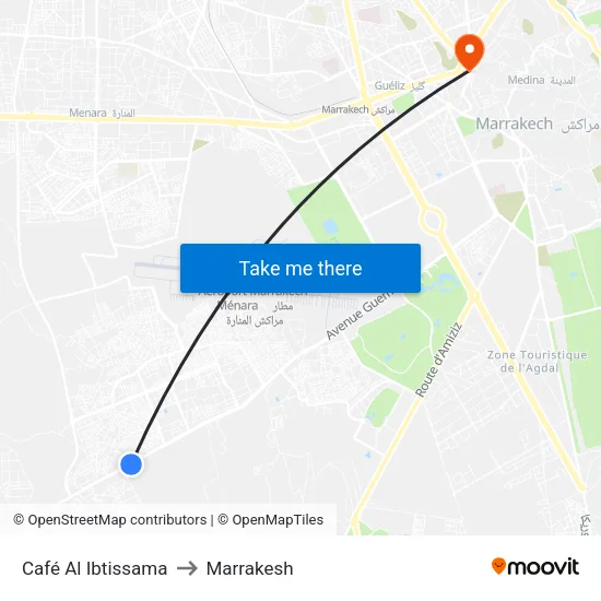 Al Ibtissama Cafe to Marrakesh map
