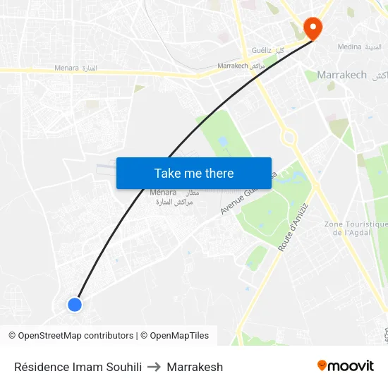 Imam Souhili Residence to Marrakesh map