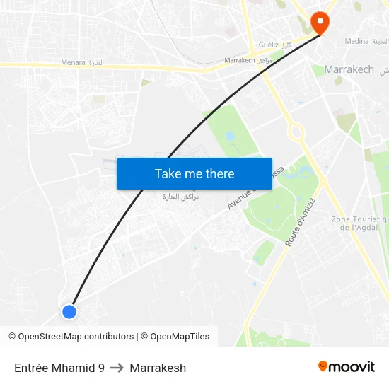 Entrée Mhamid 9 to Marrakesh map