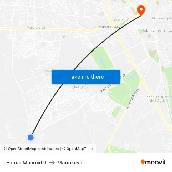 Entrée Mhamid 9 to Marrakesh map