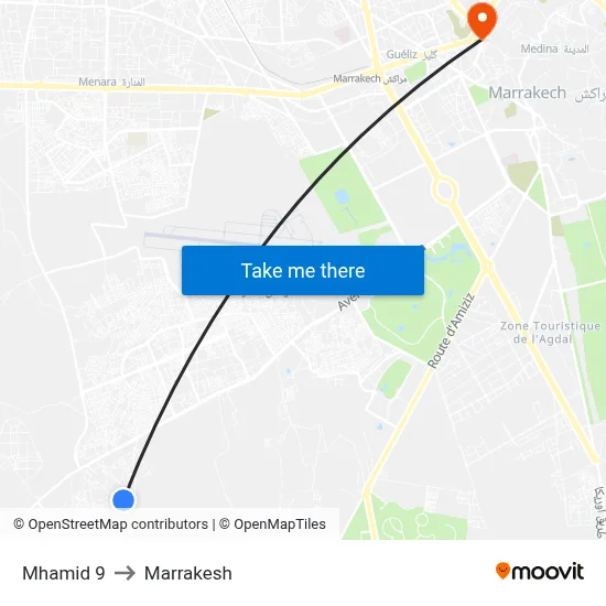 Mhamid 9 to Marrakesh map