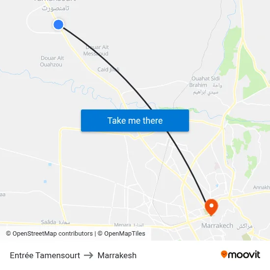 Entrée Tamensourt to Marrakesh map