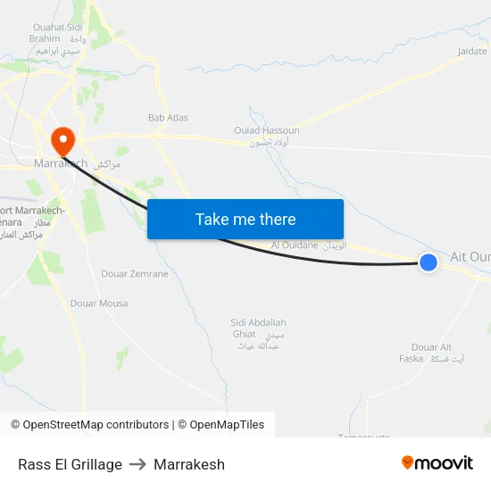 Rass El Grillage to Marrakesh map