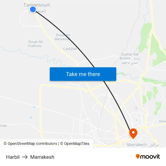Harbil to Marrakesh map