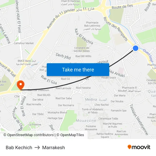 Bab Kechich to Marrakesh map