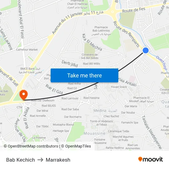 Bab Kechich to Marrakesh map