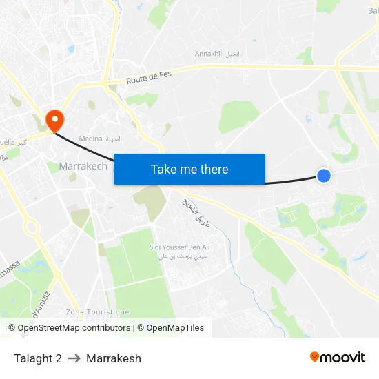 Talaght 2 to Marrakesh map