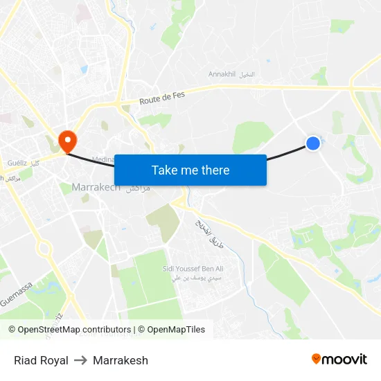 Riad Royal to Marrakesh map