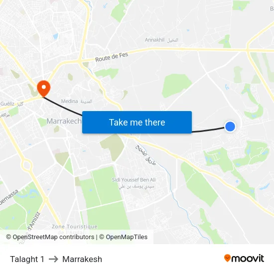 Talaght 1 to Marrakesh map