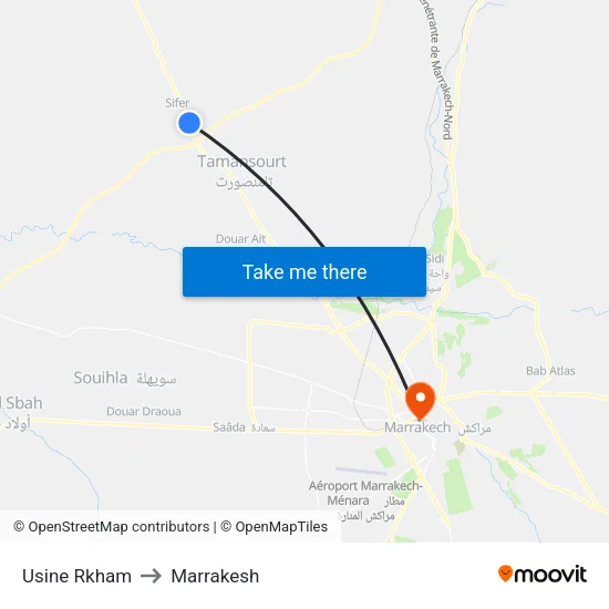 Usine Rkham to Marrakesh map