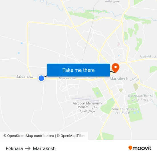 Fekhara to Marrakesh map