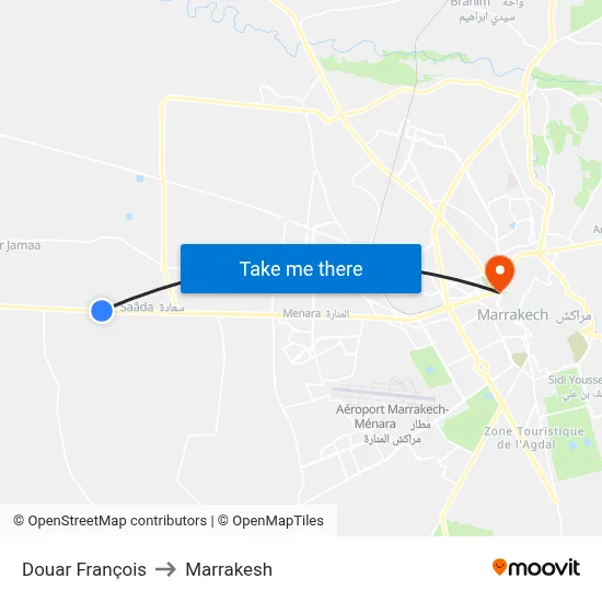 Douar François to Marrakesh map