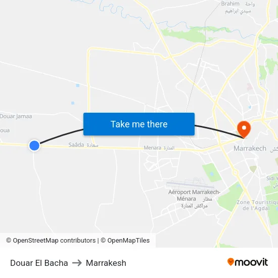 Douar El Bacha to Marrakesh map