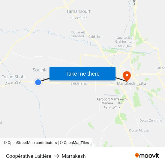 Coopérative Laitière to Marrakesh map