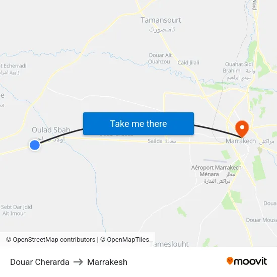 Douar Cherarda to Marrakesh map