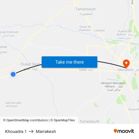 Khouadra 1 to Marrakesh map