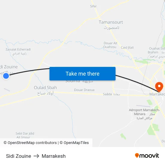 Sidi Zouine to Marrakesh map