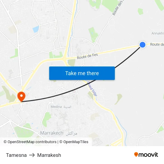 Tamesna to Marrakesh map