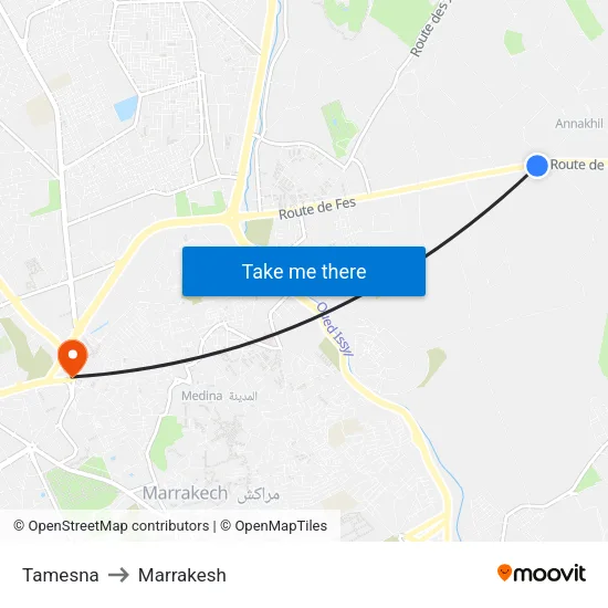 Tamesna to Marrakesh map