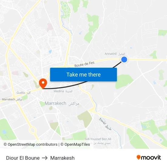 Diour El Boune to Marrakesh map