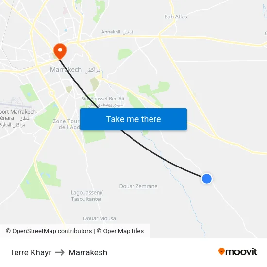 Terre Khayr to Marrakesh map