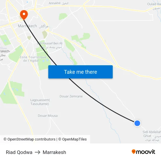 Riad Qodwa to Marrakesh map